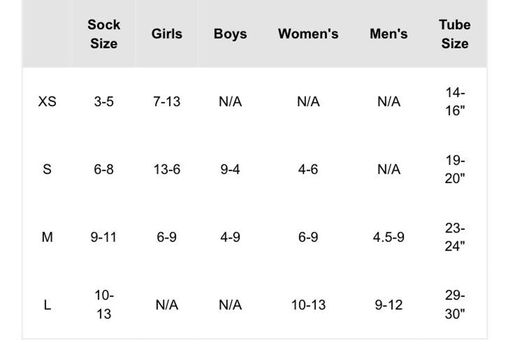 Sock Size Chart