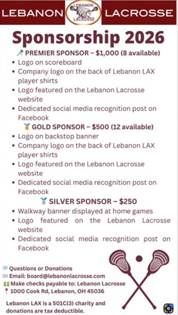 Contact Theresa Meyer our Sponsor Director or Lacrosse Board Member