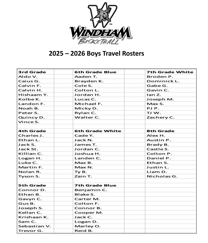 2025-2026 Windham Boys Travel Rosters