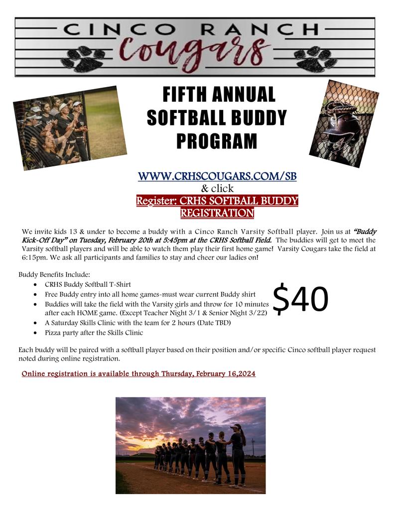 2024 Softball Buddy Registration Cinco Ranch Athletic