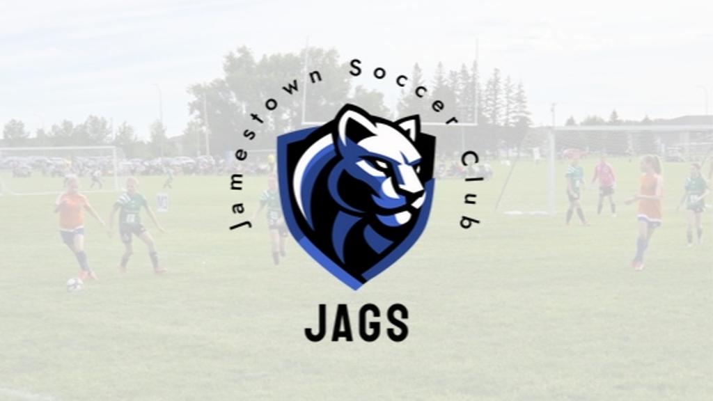 Photo of Jamestown Soccer Club Logo and Kids Playing Soccer