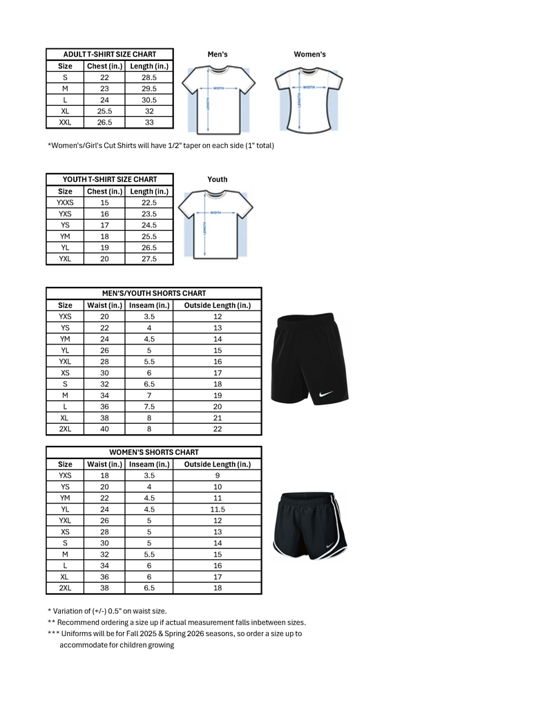 Uniform Sizing Chart