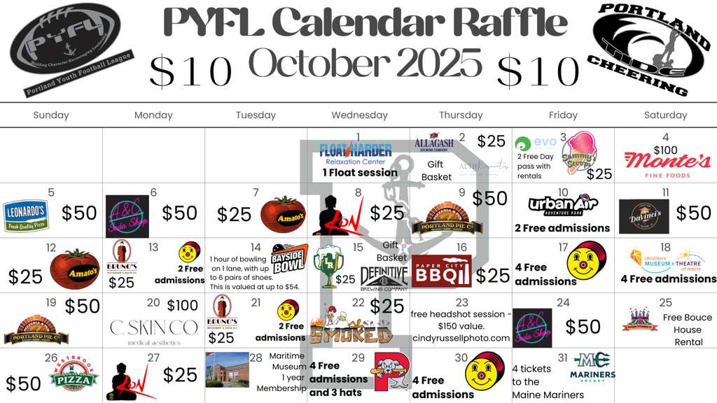 THANK YOU to all area prize donors for supporting Portland Youth Football!