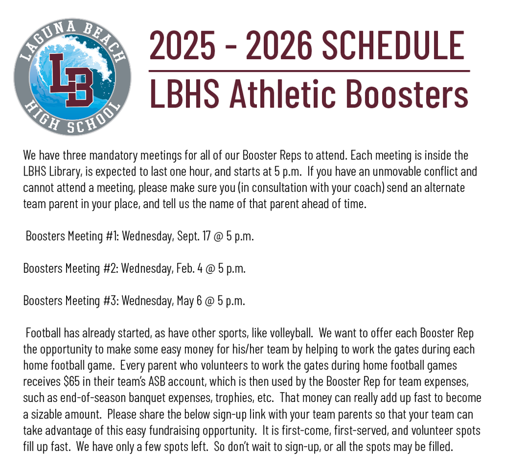 LBHS Athletic Boosters Schedule