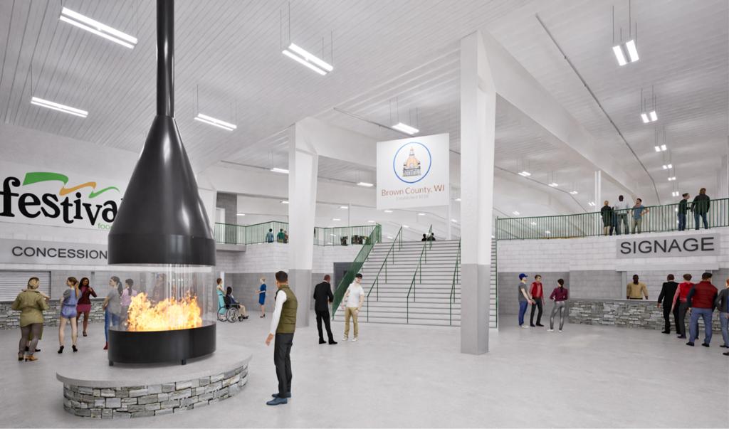 Render of the new rink lobby and concessions. 