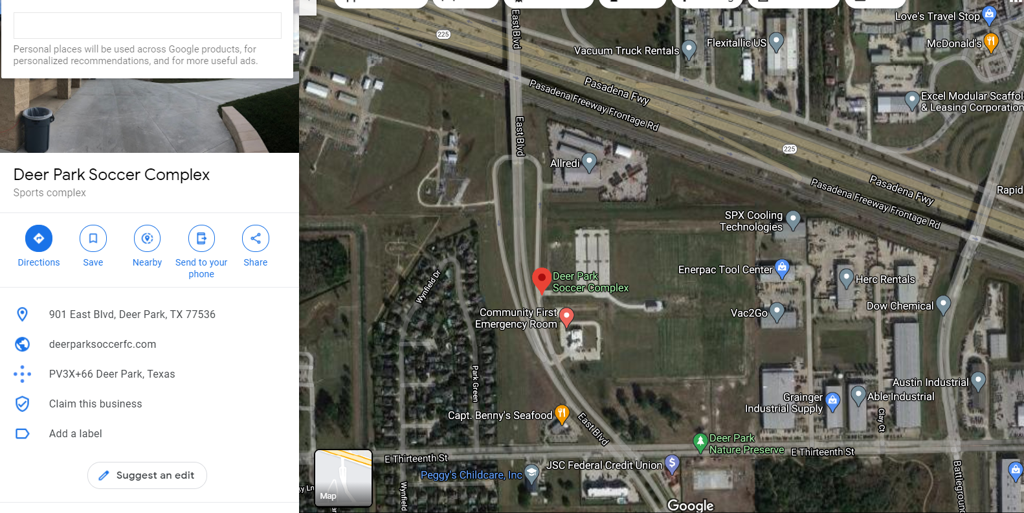 Travel Team Away Soccer Fields