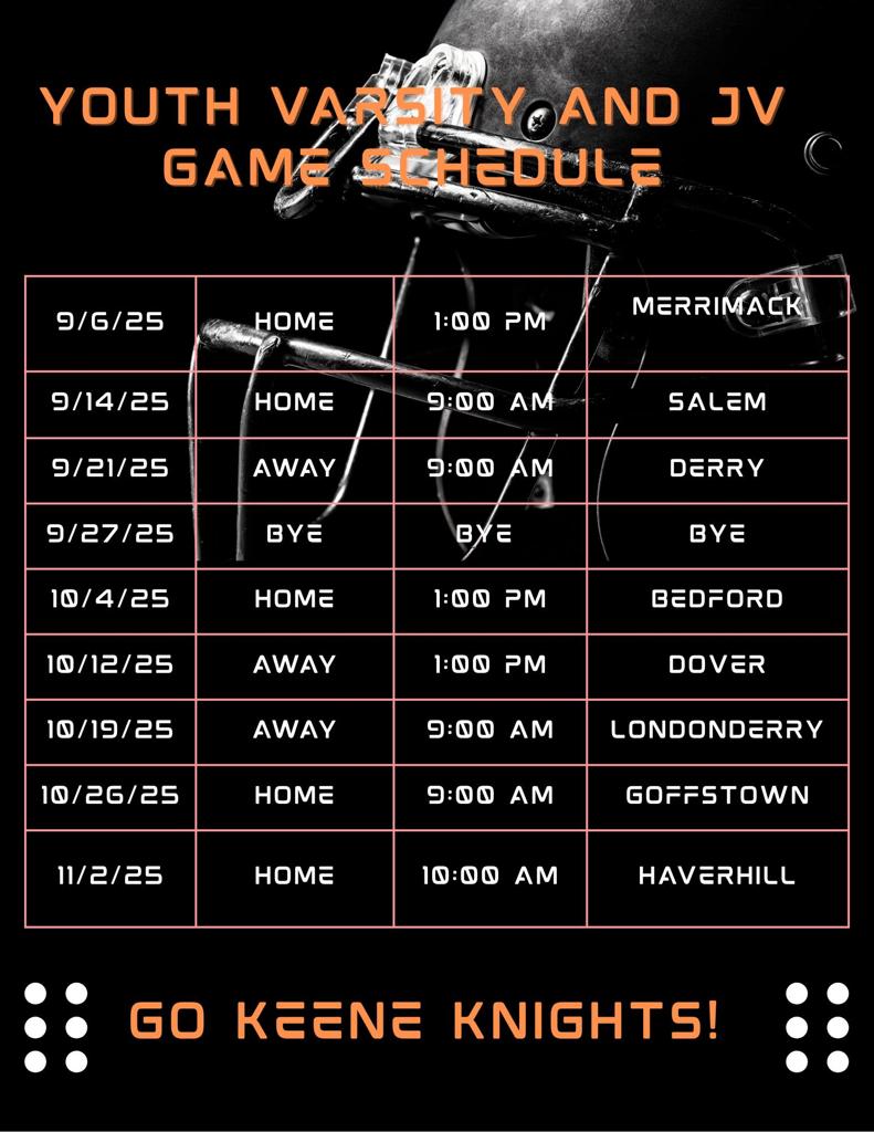 2025 YOUTH TACKLE SCHEDULE