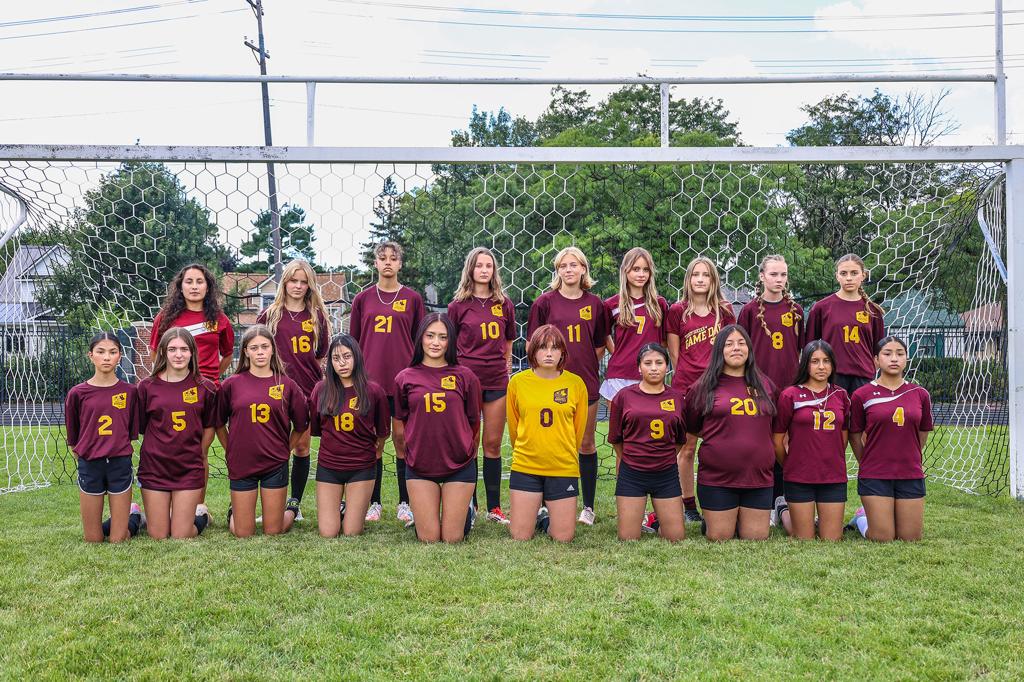 Image of Minneapolis Roosevelt B-Squad Soccer team grouped together for a team photo at Al Gowans Stadium