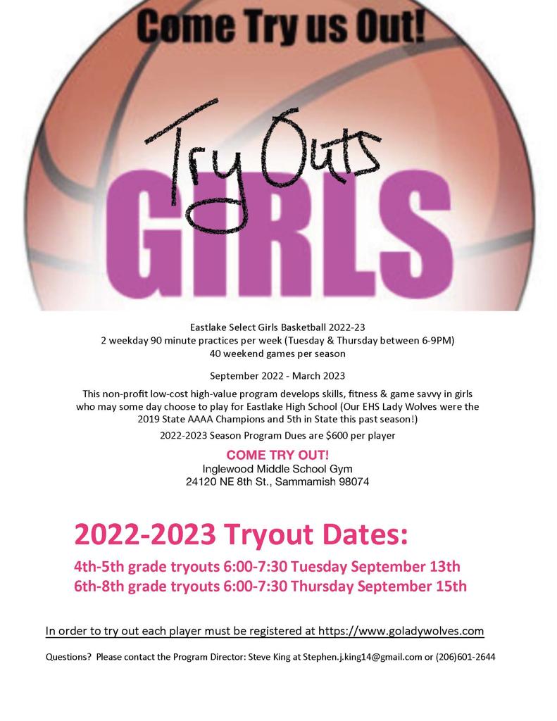 Eastlake Girls Select Basketball Tryouts 20222023 Season