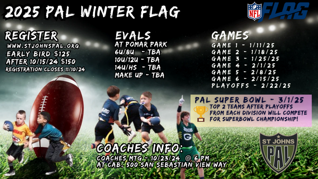 Welcome 2025 Winter Flag Football St Johns County PAL 2025 Flag Football Large