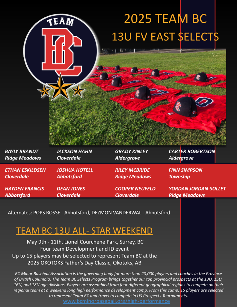 Team BC 13U 2025 Regional Announcements - LM East