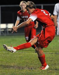 Jake Makela scoring a goal during a regular season game.