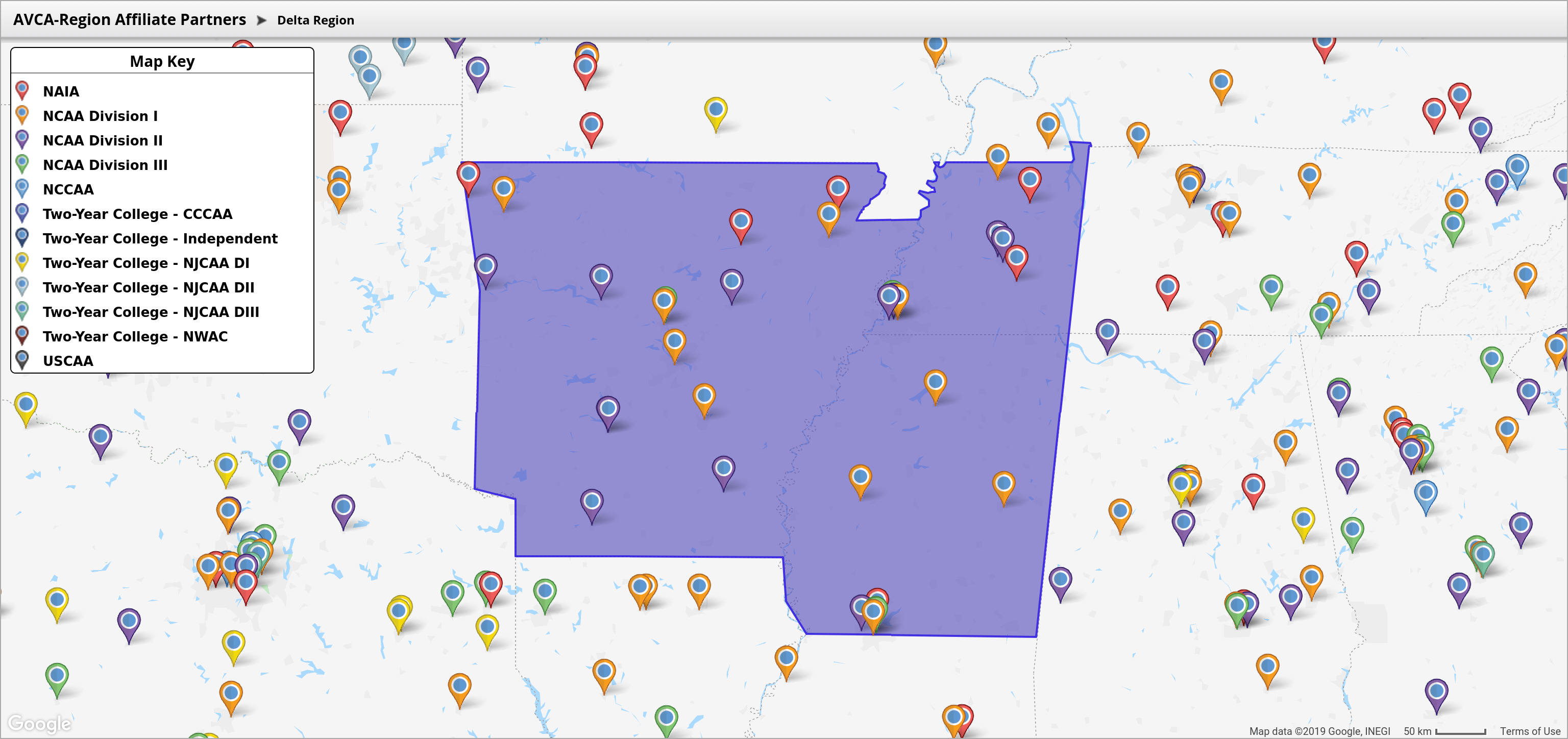 Volleyball Regions Map